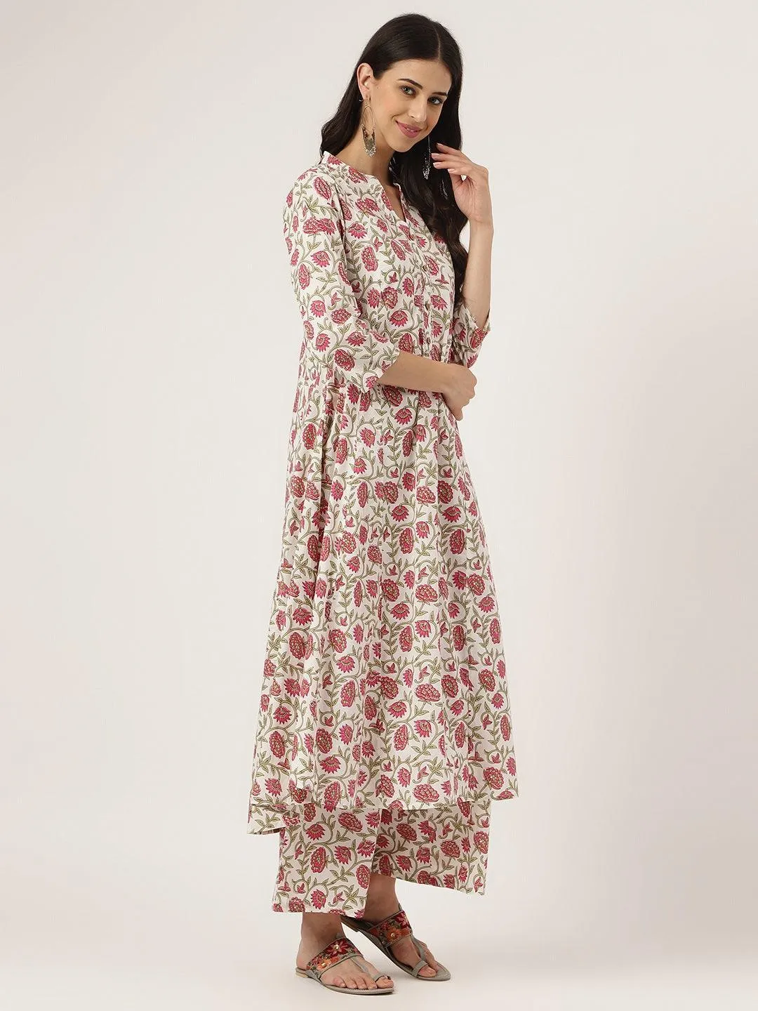 Jashvi White Floral Printed Anarkali Kurta Palazoo Sets