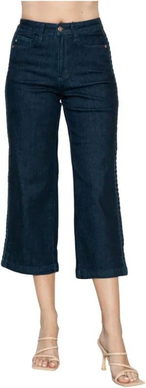 Judy Blue Side Seam Braid Detail Crop Wide Leg Jeans