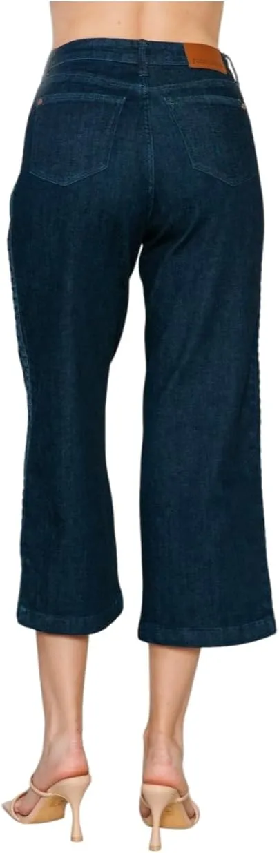 Judy Blue Side Seam Braid Detail Crop Wide Leg Jeans