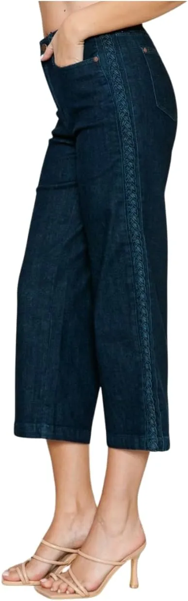 Judy Blue Side Seam Braid Detail Crop Wide Leg Jeans