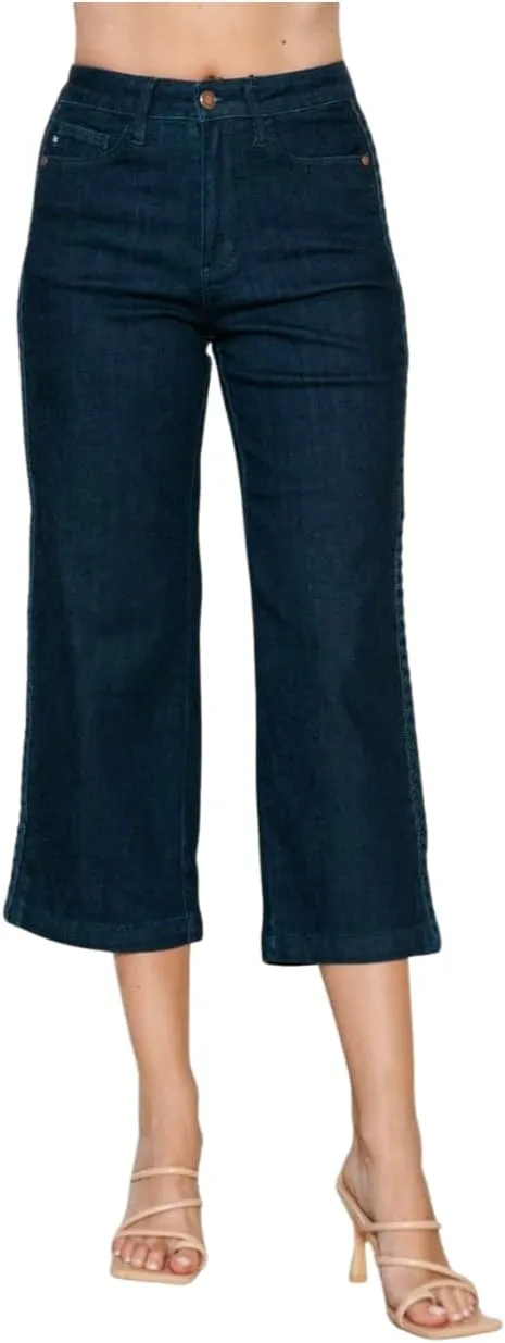 Judy Blue Side Seam Braid Detail Crop Wide Leg Jeans