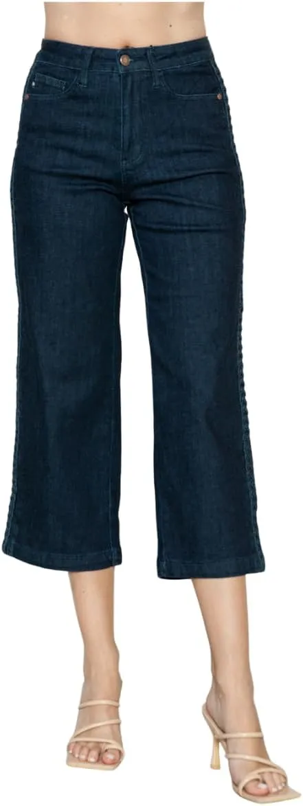 Judy Blue Side Seam Braid Detail Crop Wide Leg Jeans