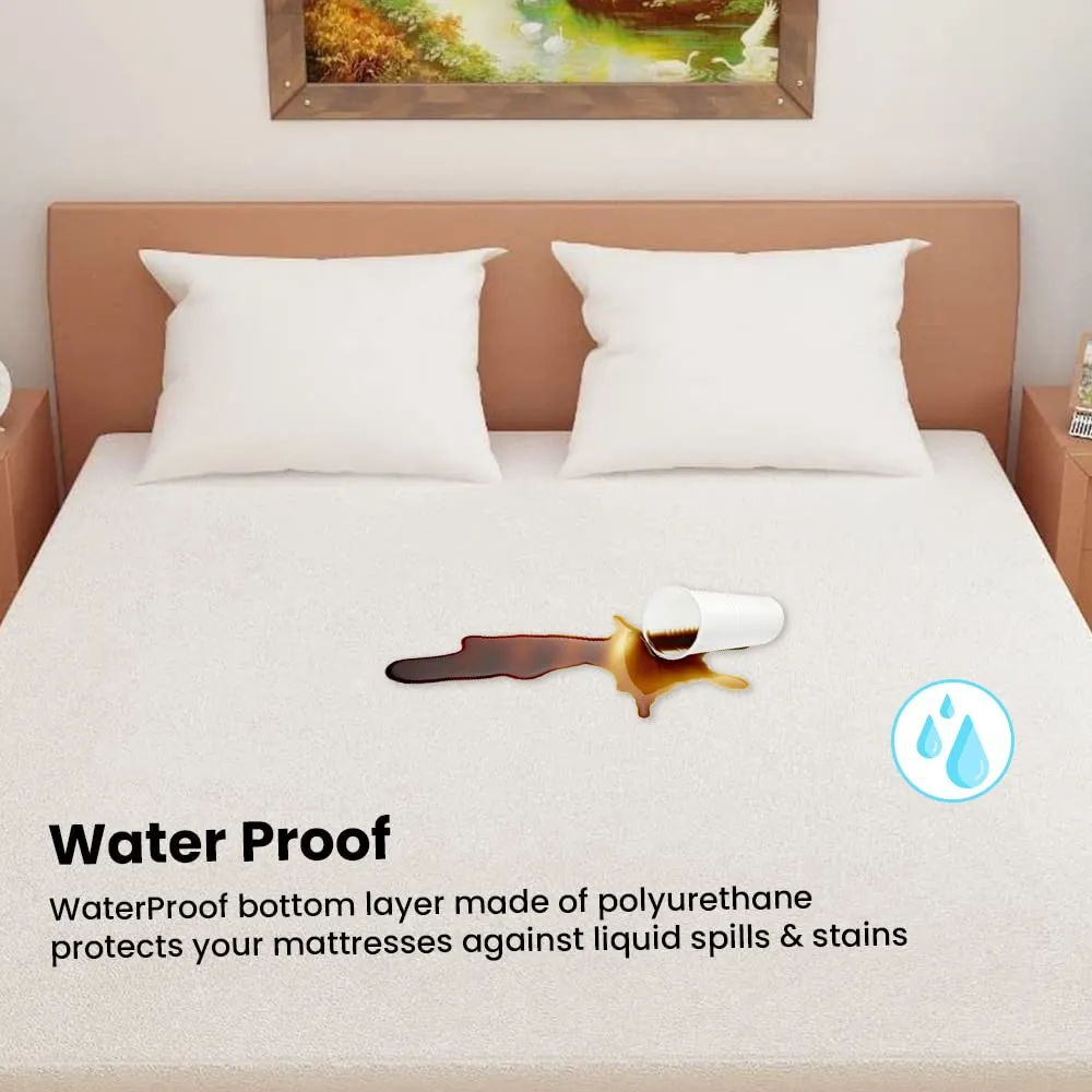 Kuber Industries Waterproof Double Bed Mattress Cover|Breathable Terry Cotton Surface & Elastic Fitted Mattress Protector,6 x 6.5 Ft. (White) (Pack of 1)