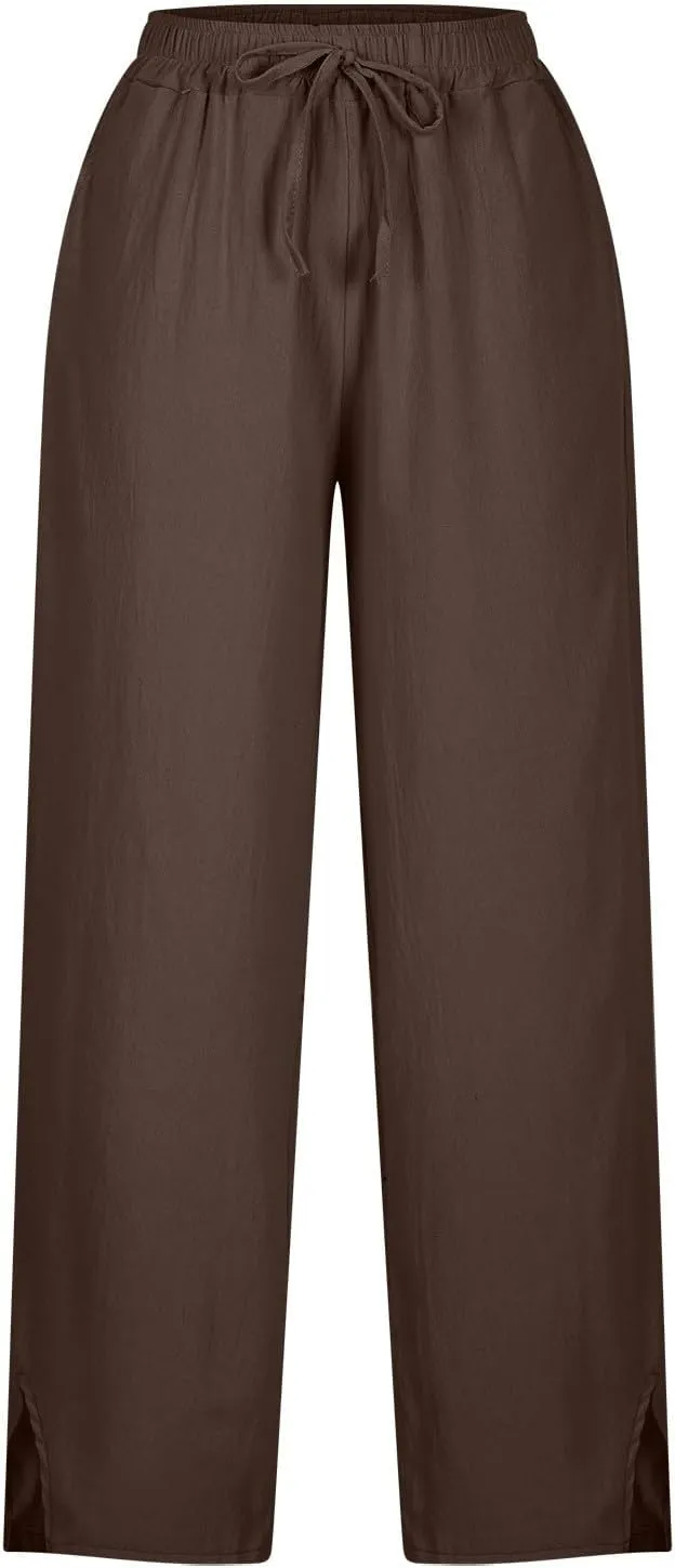 Liene Pants for Women,Wwomens Casual Summer 2025 Drawstring Elastic High Waist Pant Comfy Solid Color Trouser