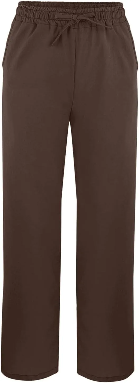 Liene Pants for Women,Wwomens Casual Summer 2025 Drawstring Elastic High Waist Pant Comfy Solid Color Trouser