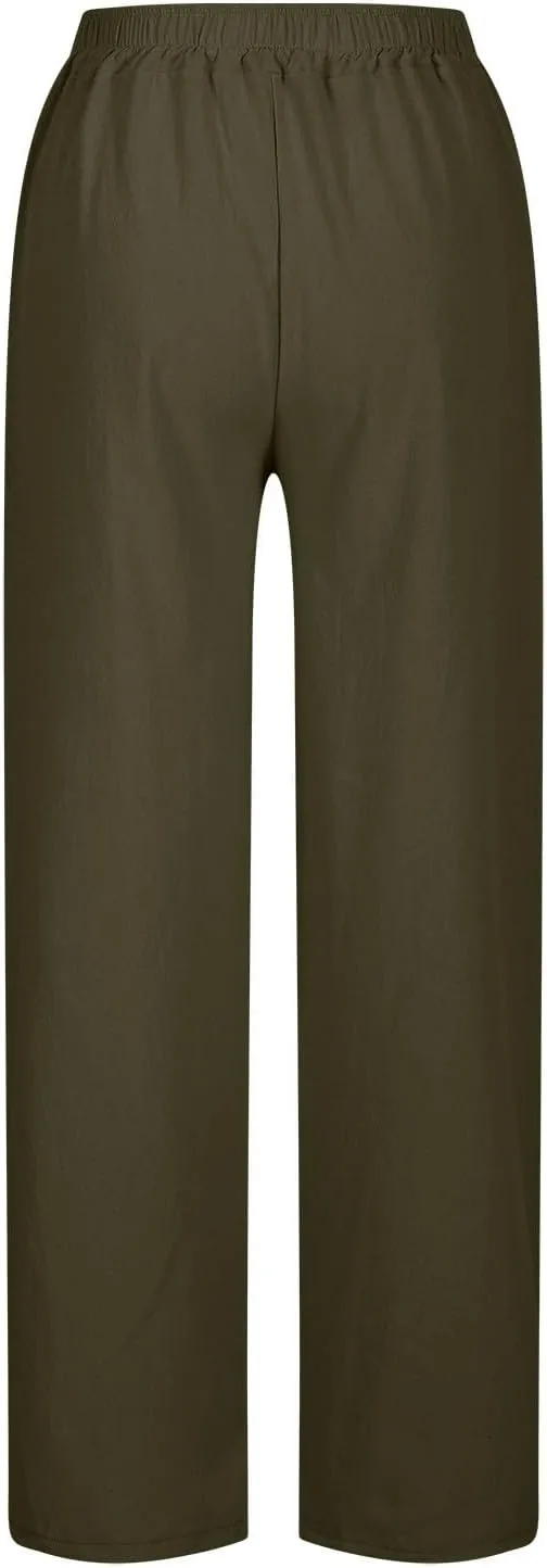 Liene Pants for Women,Wwomens Casual Summer 2025 Drawstring Elastic High Waist Pant Comfy Solid Color Trouser