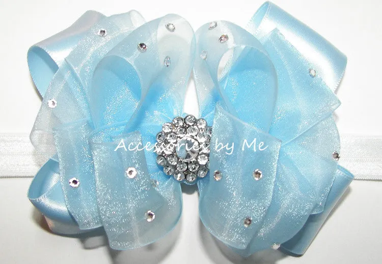 Light Blue Organza Satin Bow Headband