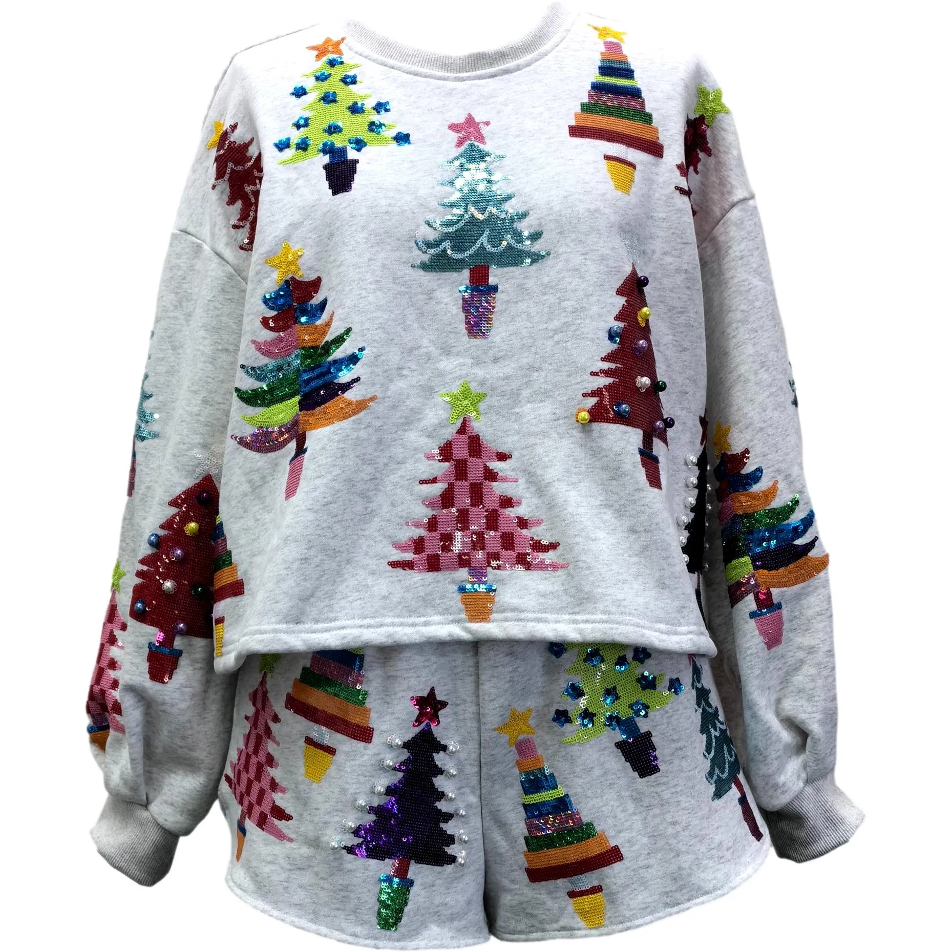 Light Grey Colorblock Trees Sweatshirt- Women's
