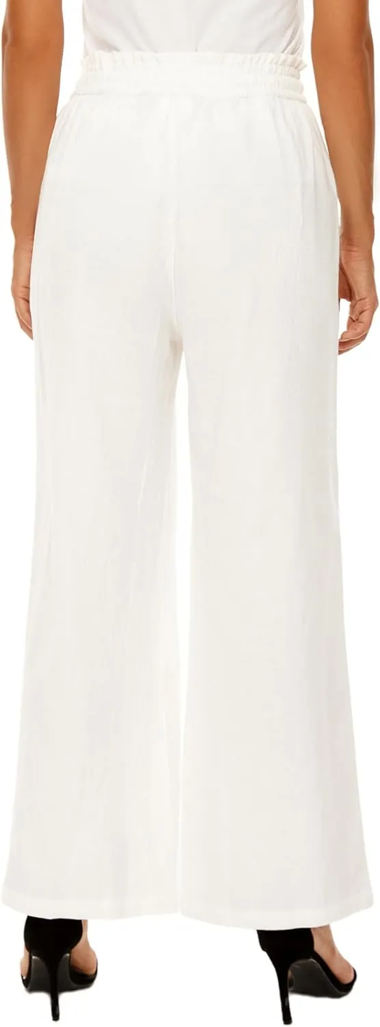 LNX Linen Pants for Women High Waisted Wide Leg Drawstring Casual Loose Pants with Pockets