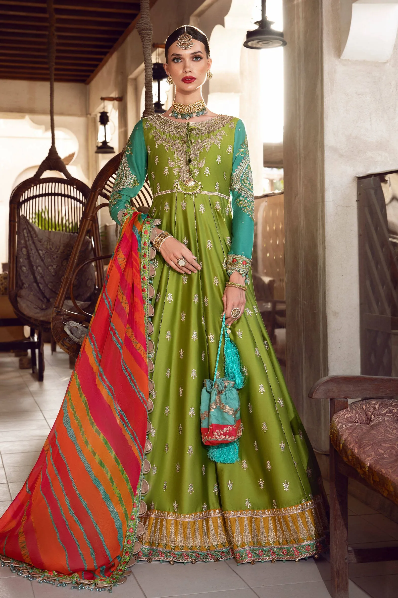 MARIA.B Sateen Fall Collection – CST-502-Green and Ferozi