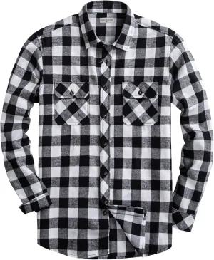 Mens Flannel Plaid Shirts Regual Fit Casual Long Sleeve Button Down Fleece Shirts