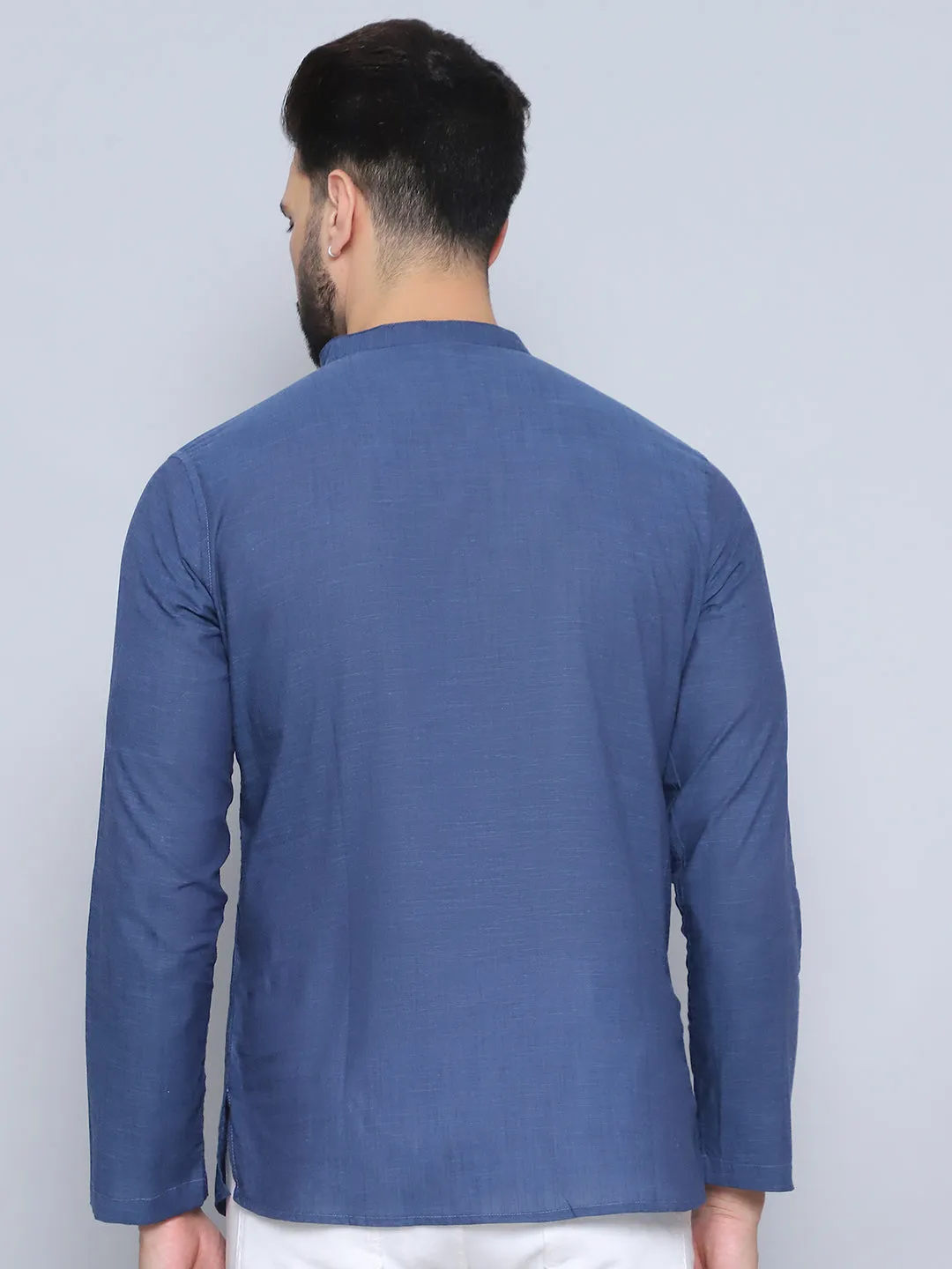 Men's Grey Pure Cotton Loop Wooden Button Kurta - Even Apparels