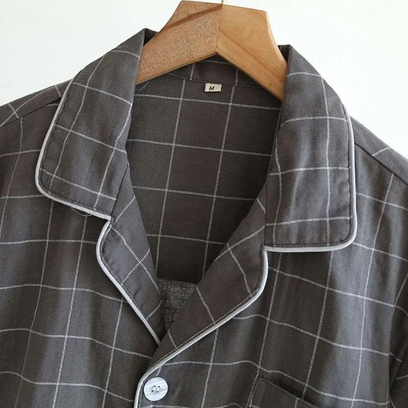 Men's Plaid Short-sleeved Pajamas Set