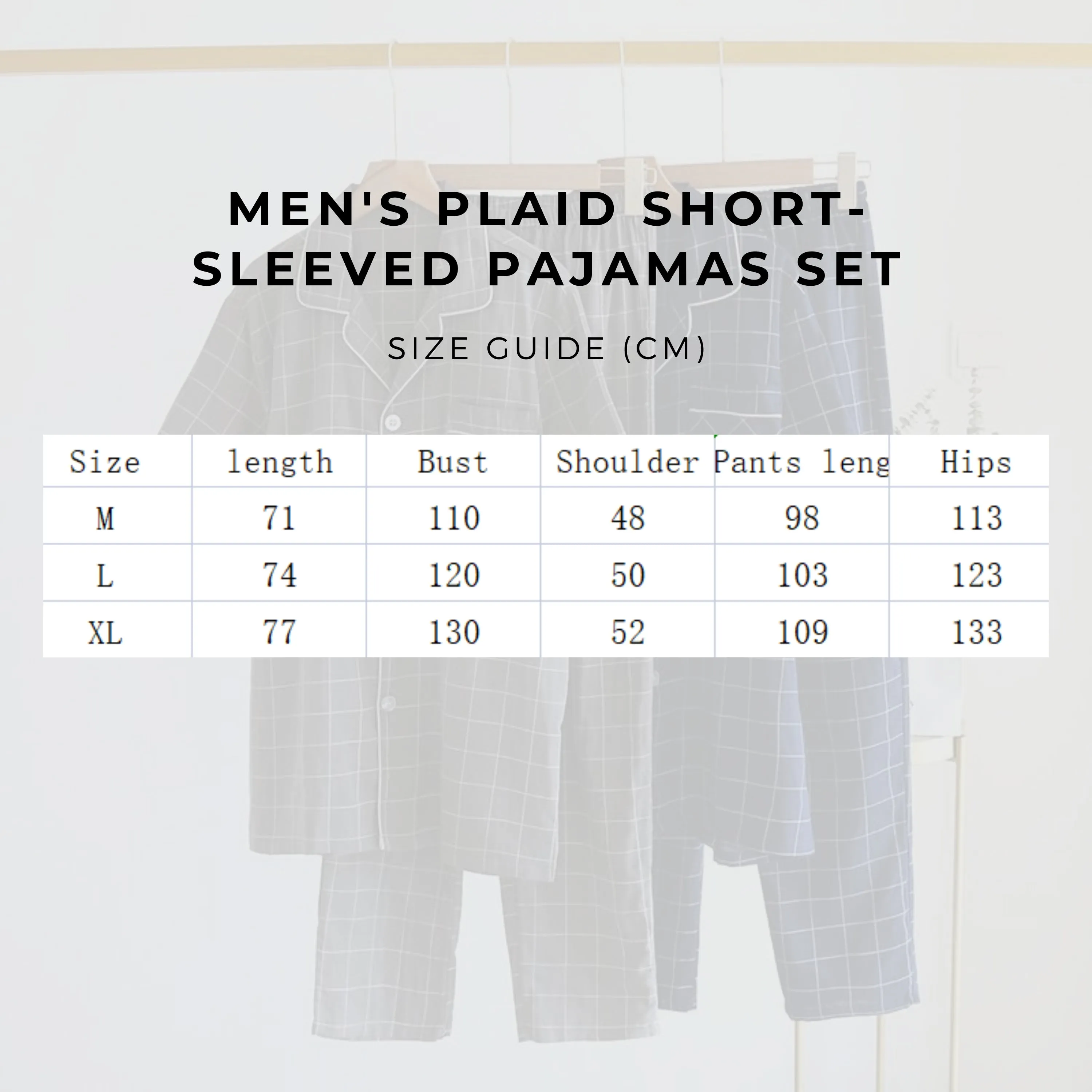 Men's Plaid Short-sleeved Pajamas Set