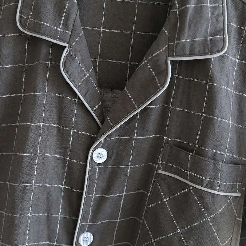 Men's Plaid Short-sleeved Pajamas Set