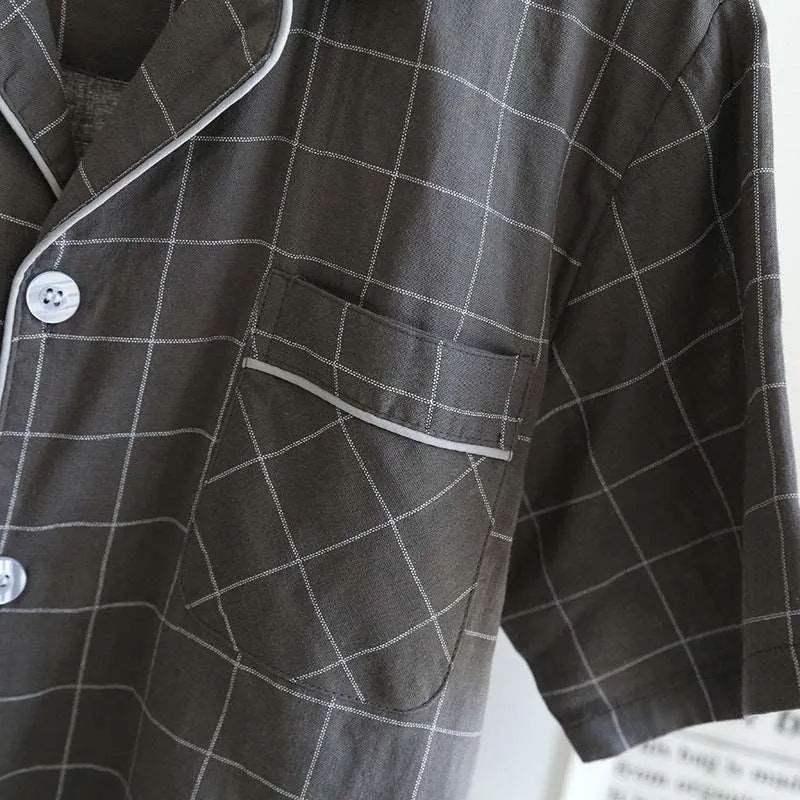 Men's Plaid Short-sleeved Pajamas Set