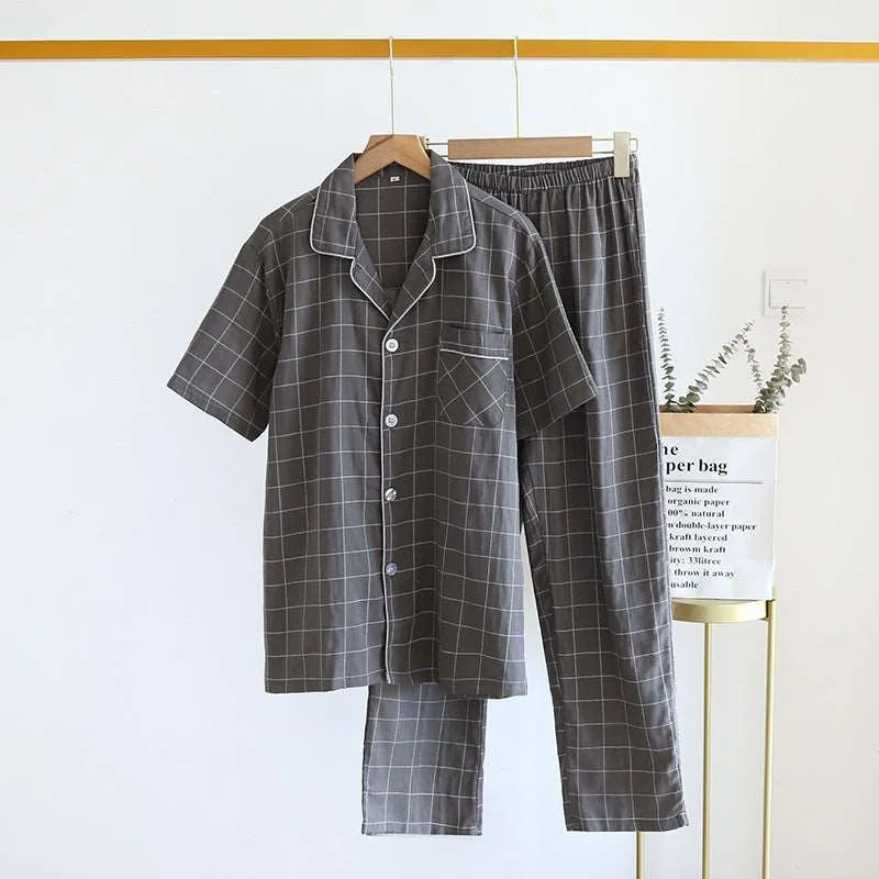Men's Plaid Short-sleeved Pajamas Set