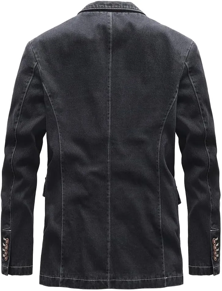 Men's Slim Fit Denim Blazer Jacket for Spring and Autumn,Business Casual Coat