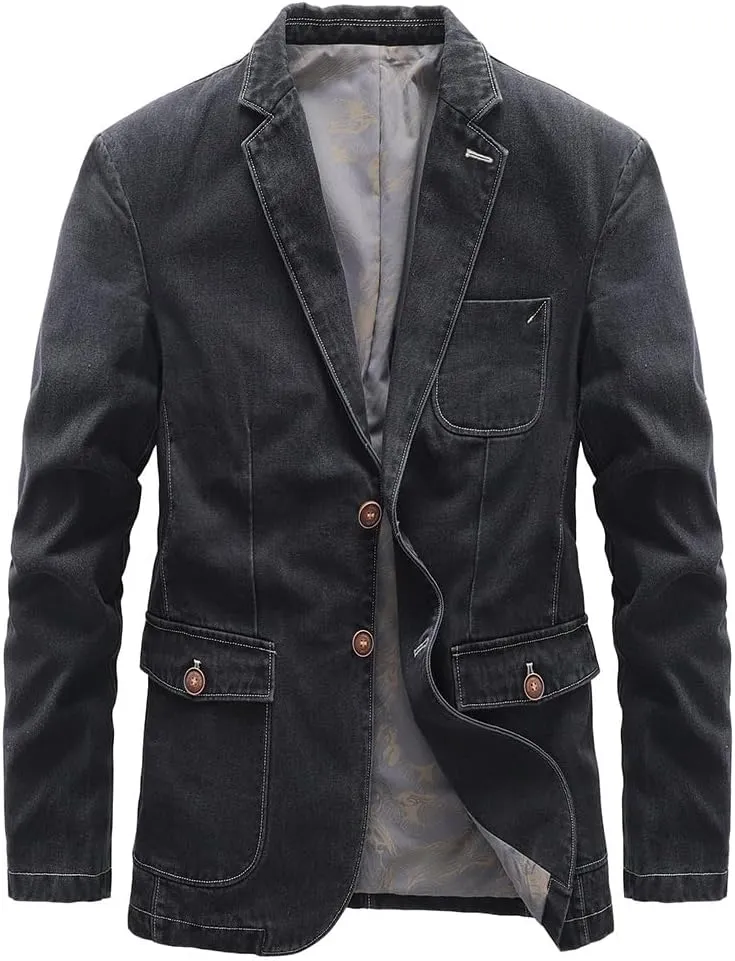 Men's Slim Fit Denim Blazer Jacket for Spring and Autumn,Business Casual Coat