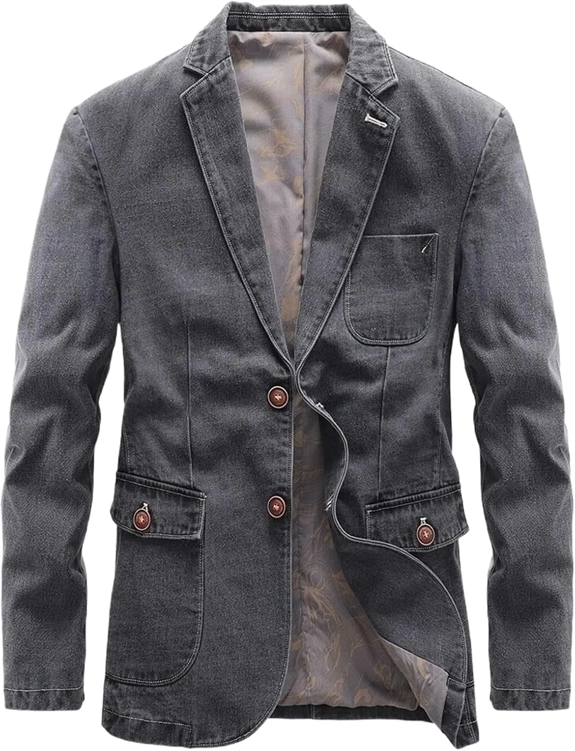 Men's Slim Fit Denim Blazer Jacket for Spring and Autumn,Business Casual Coat
