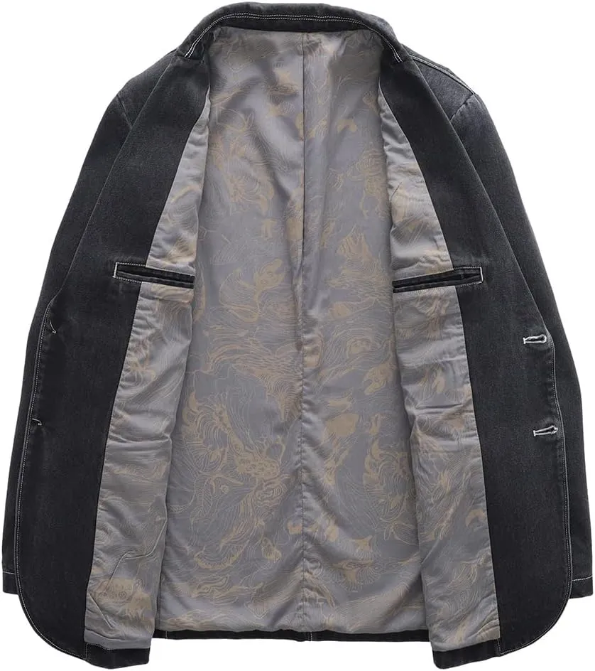 Men's Slim Fit Denim Blazer Jacket for Spring and Autumn,Business Casual Coat