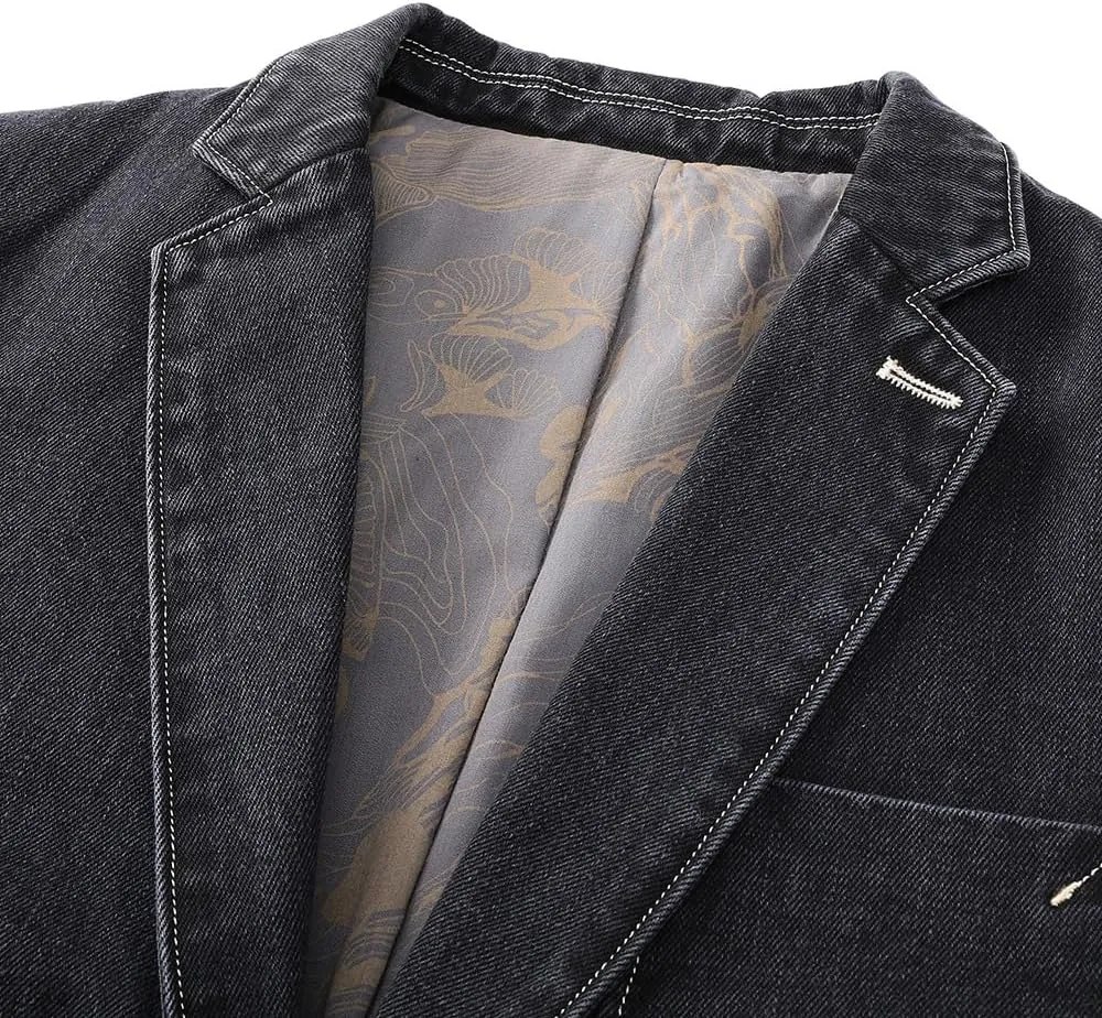 Men's Slim Fit Denim Blazer Jacket for Spring and Autumn,Business Casual Coat