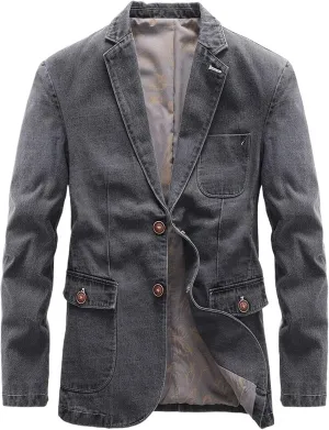 Men's Slim Fit Denim Blazer Jacket for Spring and Autumn,Business Casual Coat