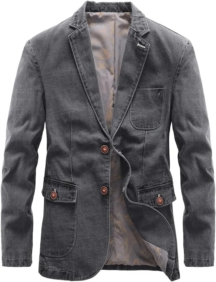 Men's Slim Fit Denim Blazer Jacket for Spring and Autumn,Business Casual Coat