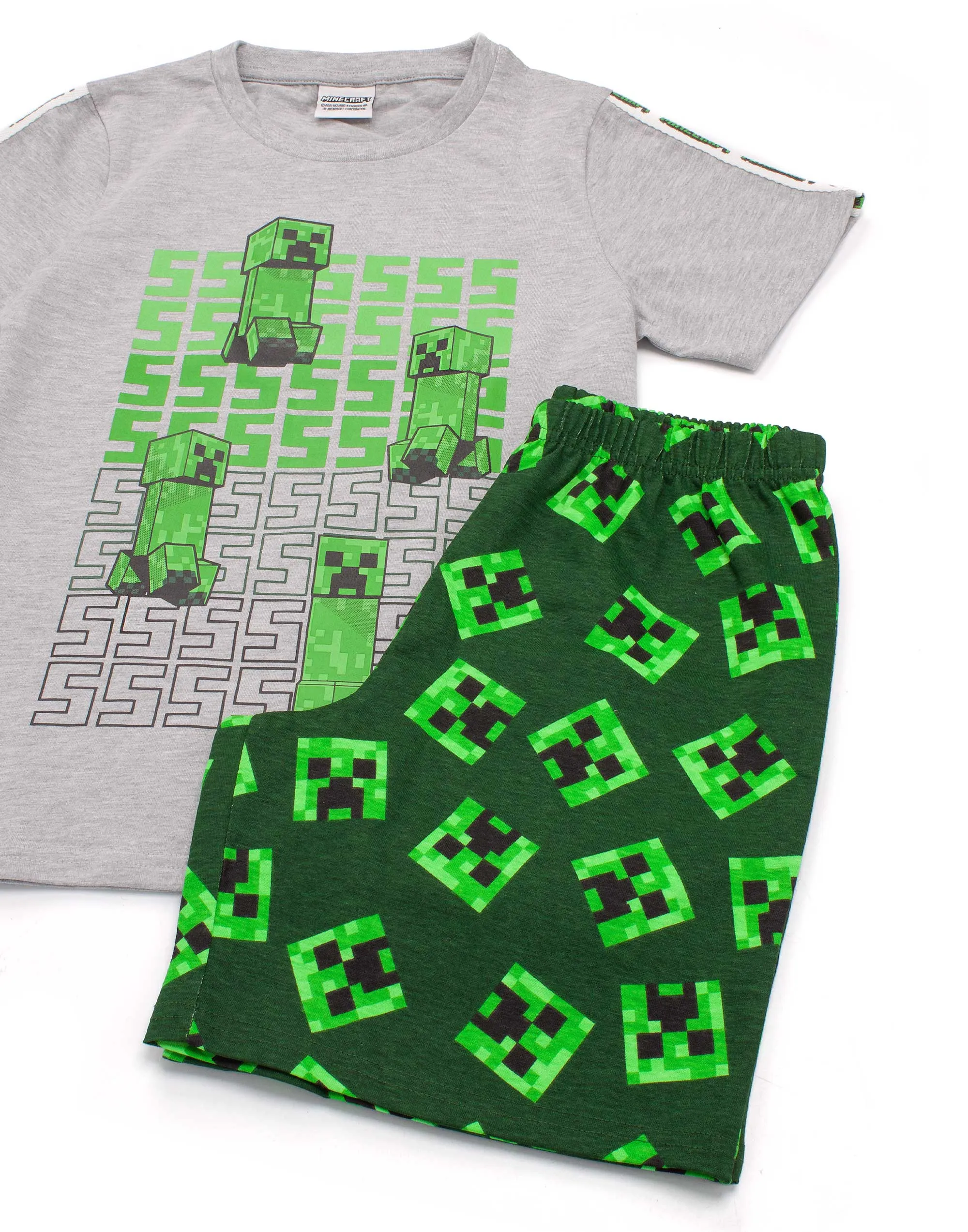Minecraft Boys Pyjamas Set Top And Shorts Kids Gamer - Green