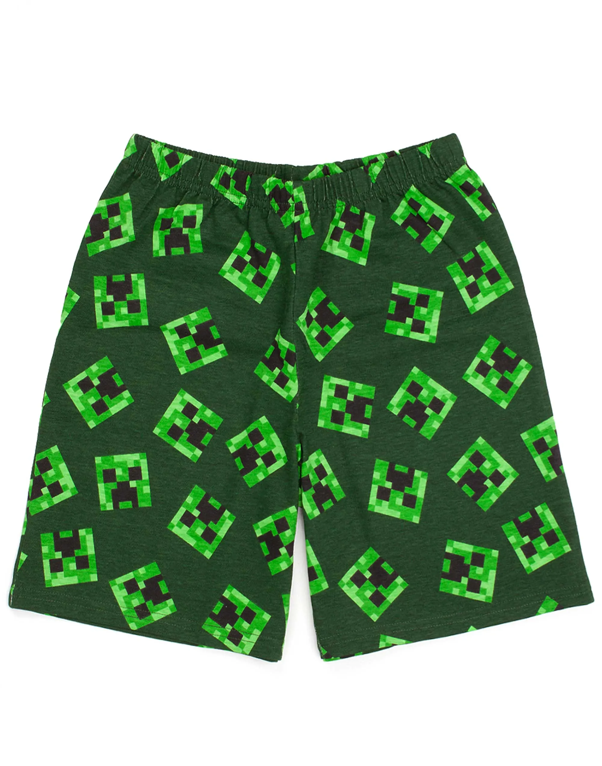 Minecraft Boys Pyjamas Set Top And Shorts Kids Gamer - Green