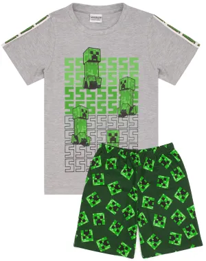 Minecraft Boys Pyjamas Set Top And Shorts Kids Gamer - Green