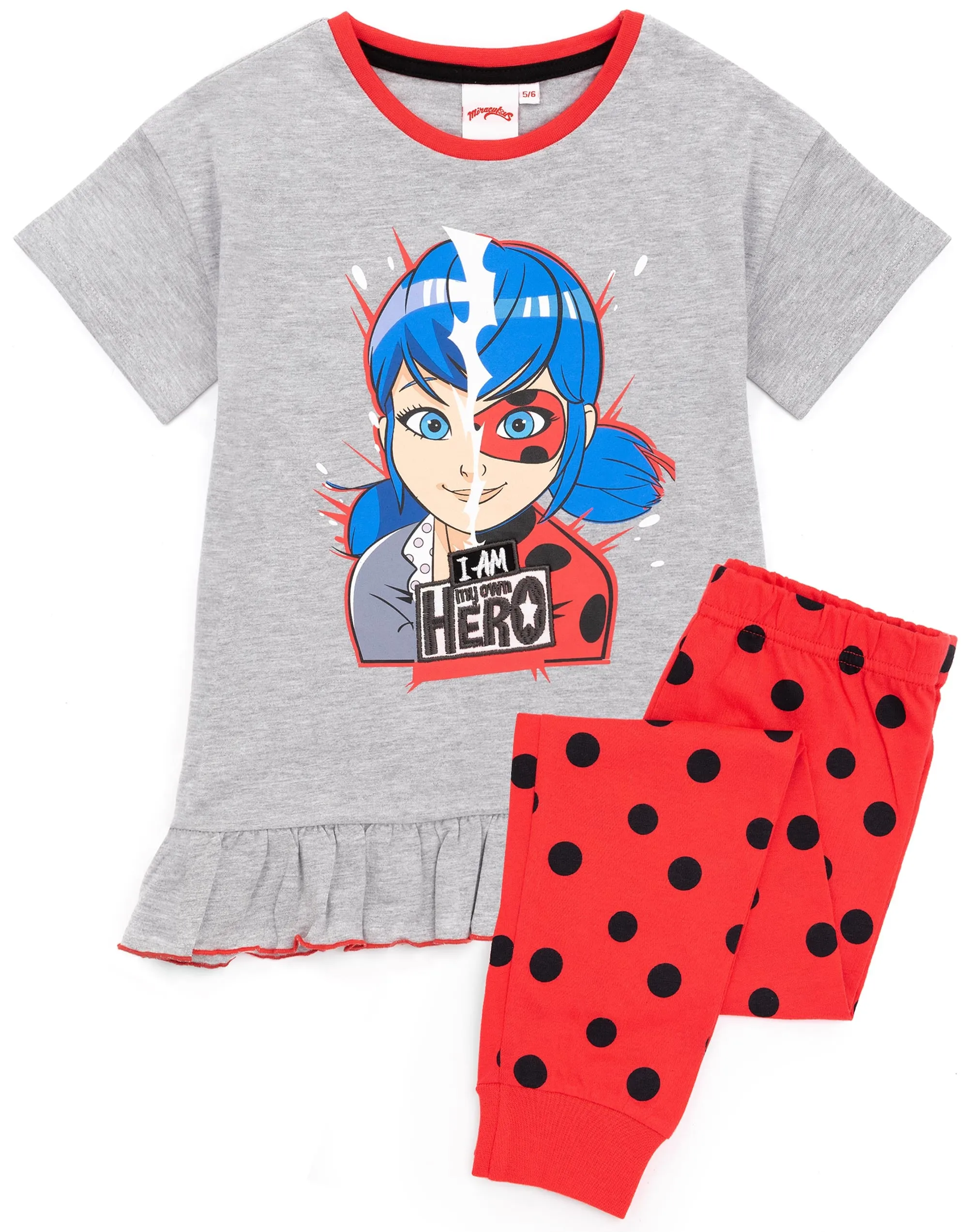 Miraculous Pyjamas For Girls T-Shirt & Long Or Shorts Bottoms - Grey