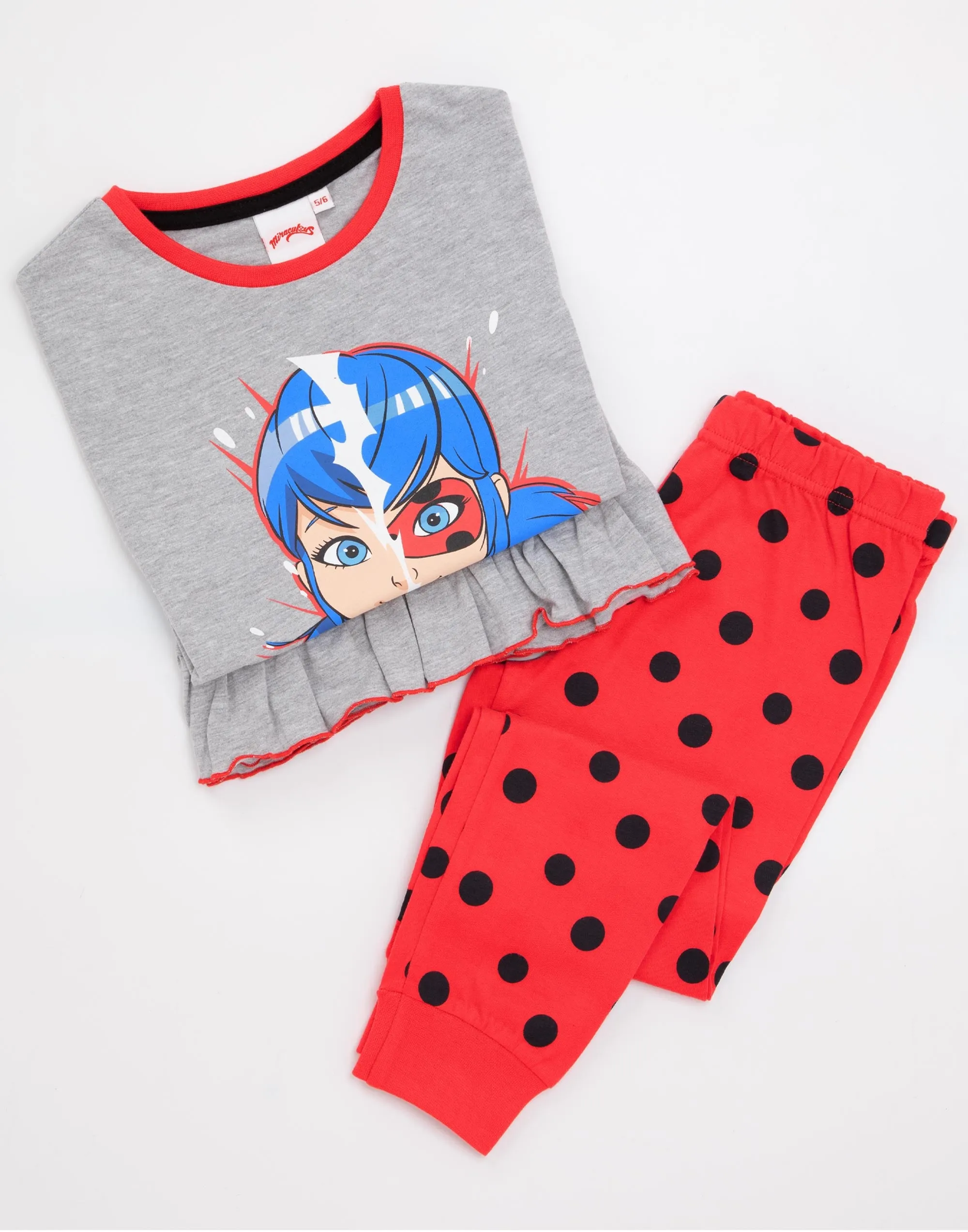 Miraculous Pyjamas For Girls T-Shirt & Long Or Shorts Bottoms - Grey