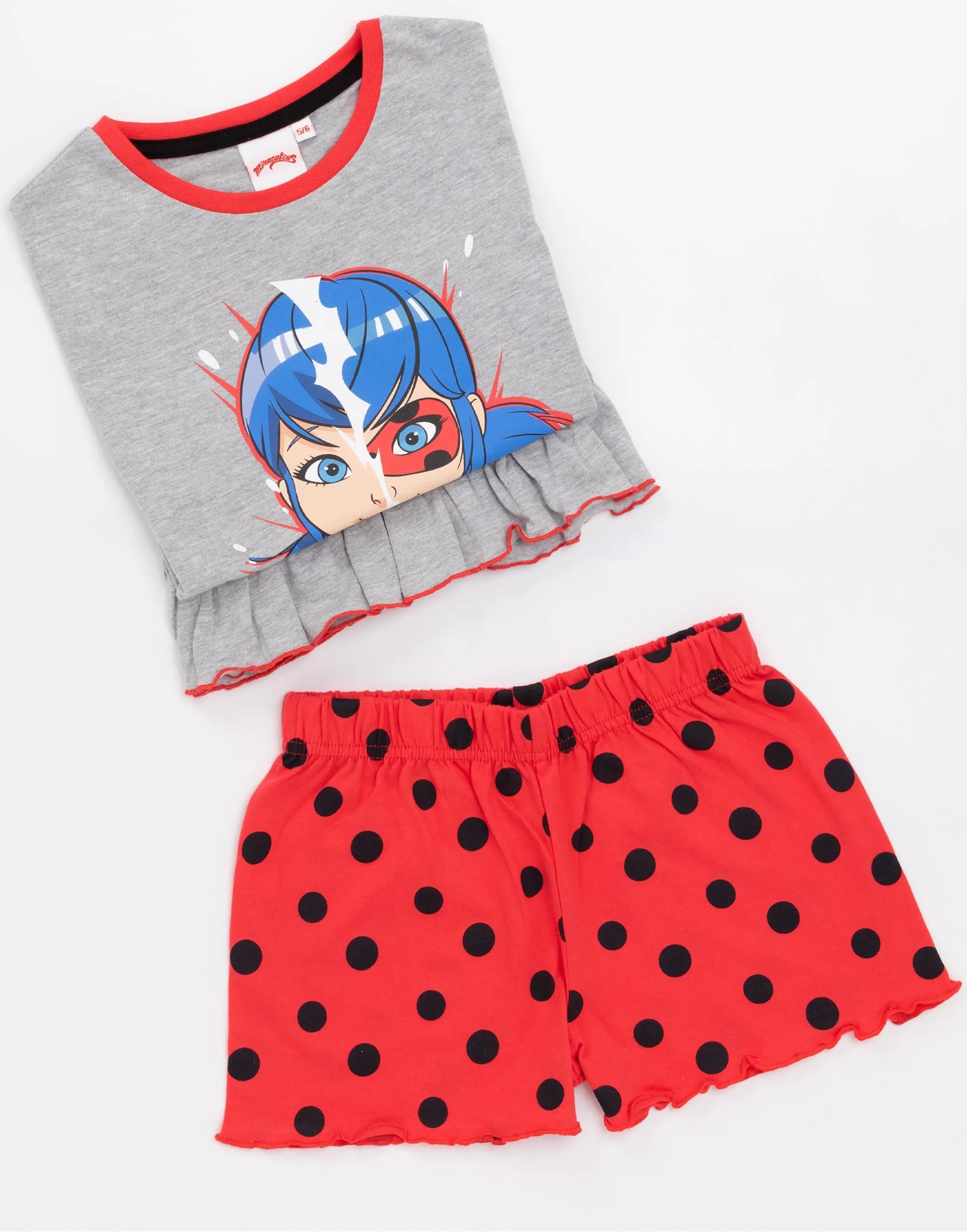 Miraculous Pyjamas For Girls T-Shirt & Long Or Shorts Bottoms - Grey