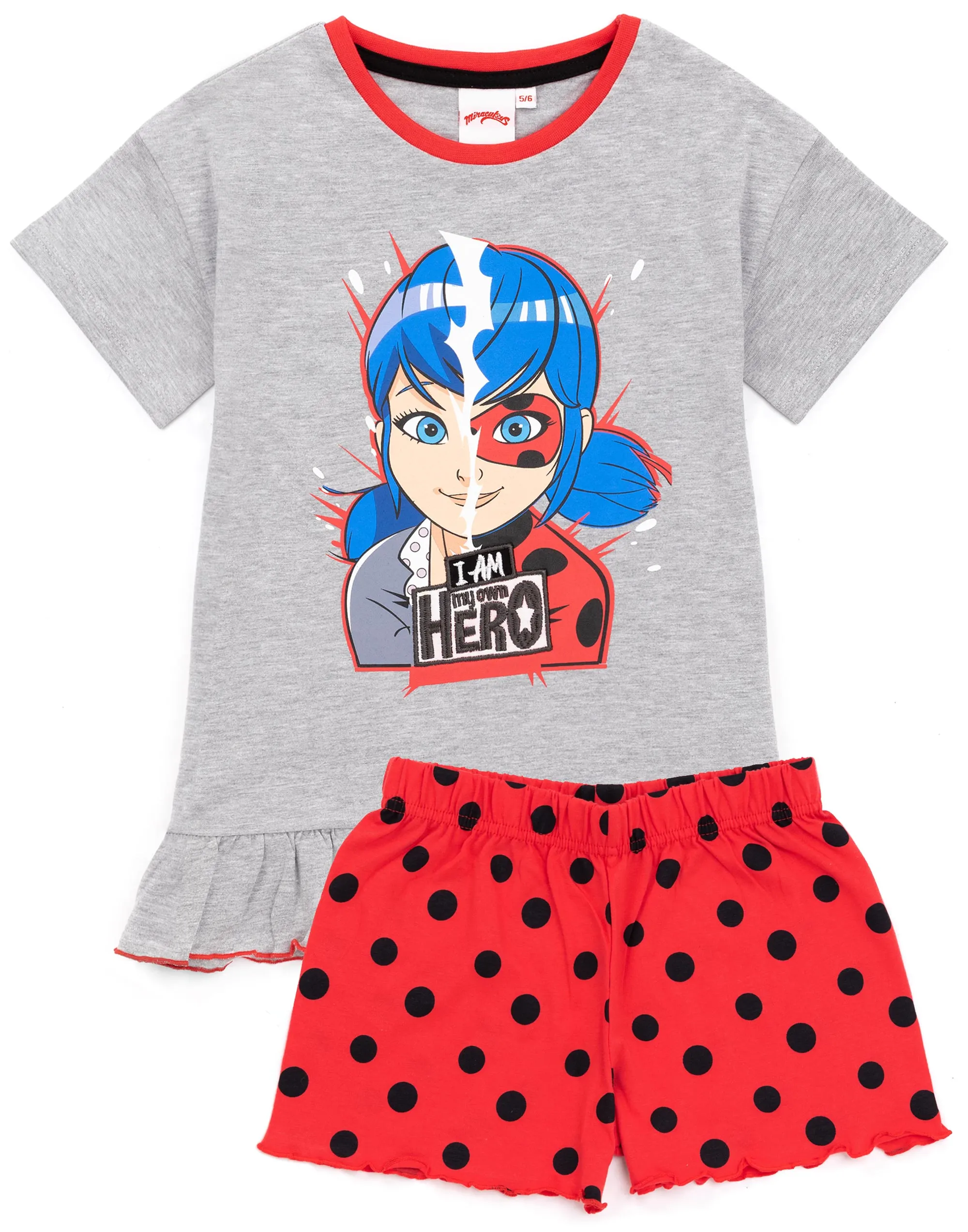 Miraculous Pyjamas For Girls T-Shirt & Long Or Shorts Bottoms - Grey