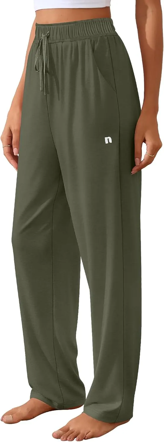 Neer 3 Pack Women's Wide Leg Pants High Waist Sweatpants Yoga Palazzo Drawstring Lounge Pajamas Jogger Pants with Pockets