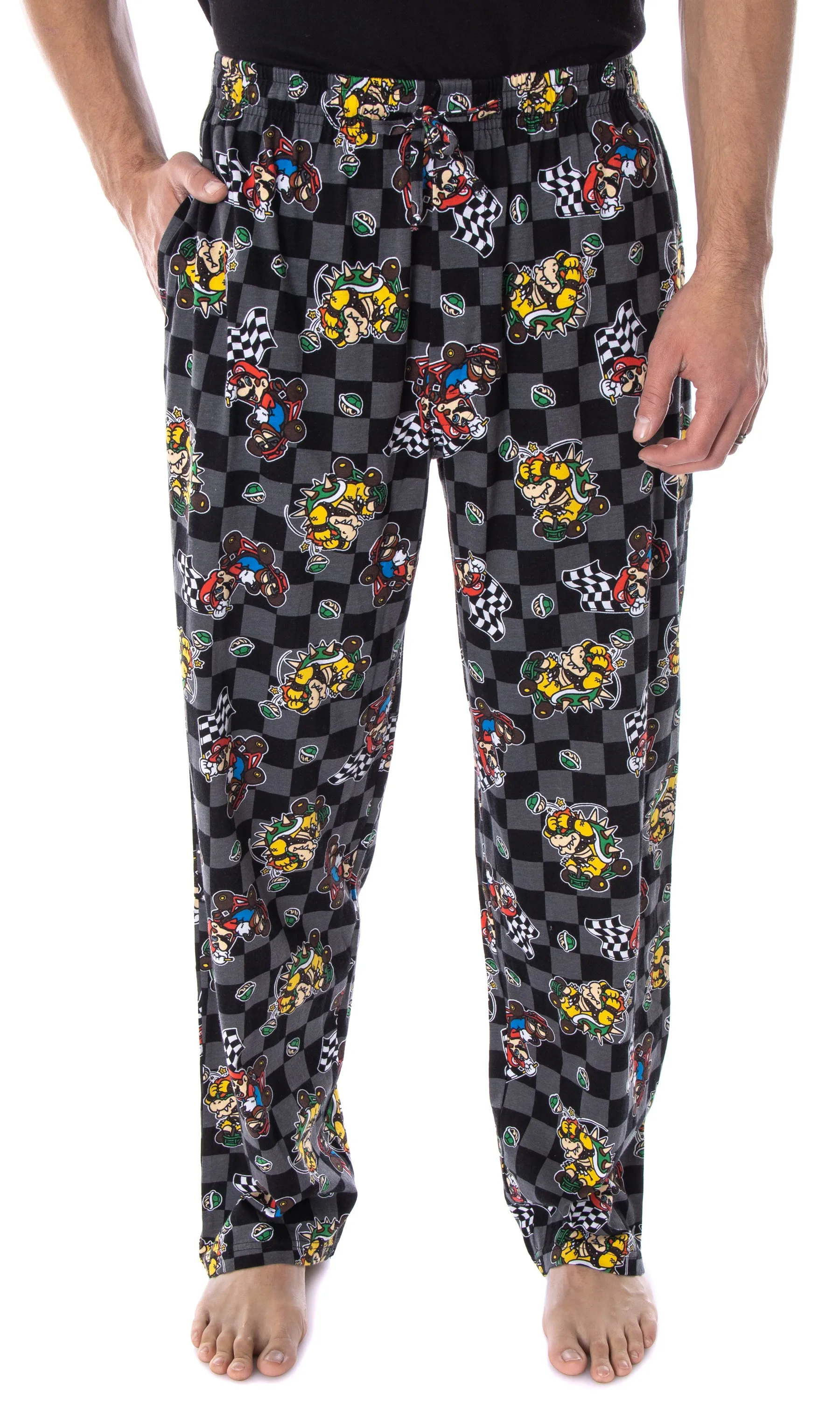 Nintendo Men's Mario Kart Checkered Flag Race Soft Touch Cotton Pajama Pants