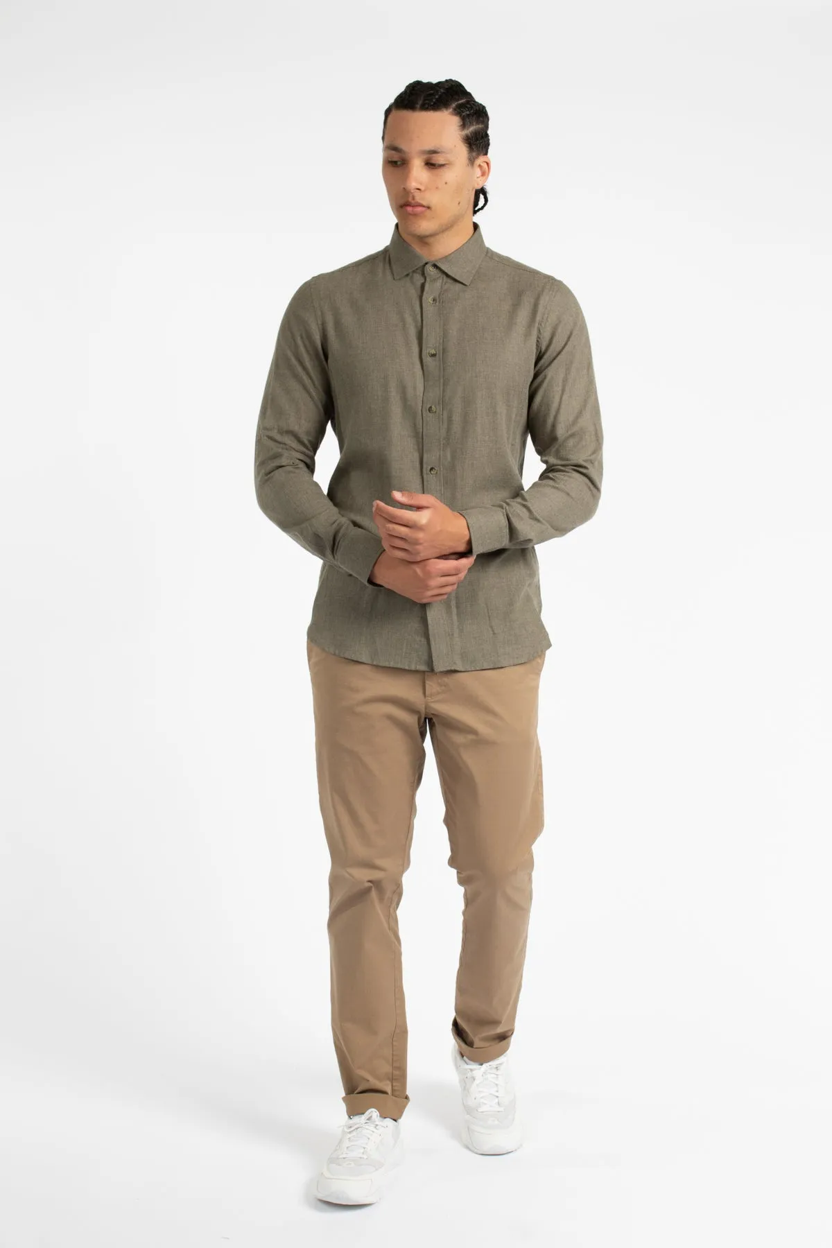 Olive Flannel Cotton Marle Shirt