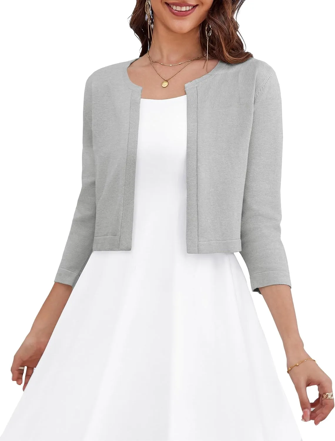 OmicGot Women's 3/4 Sleeve Open Front Knit Cropped Bolero Shrug Cardigan Sweater for Women S-XL