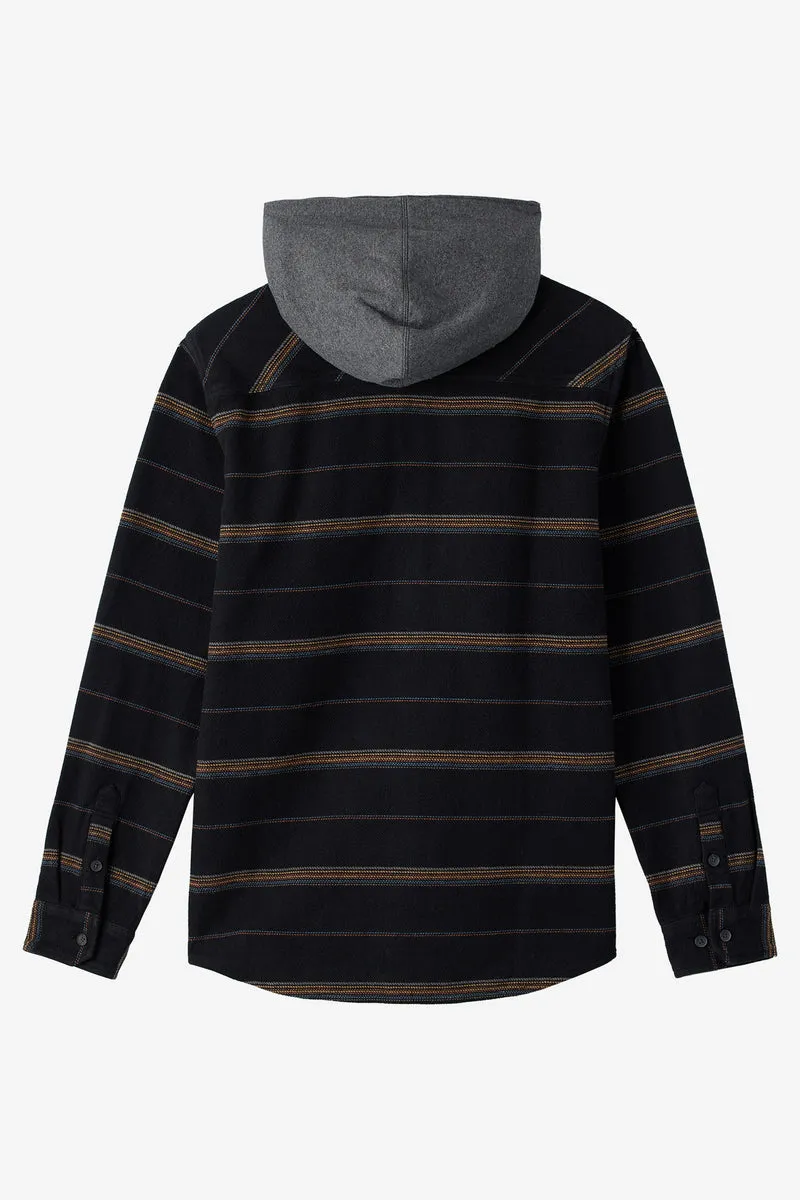 ONeill LANDMARKED STRIPE HOODED FLANNEL STANDARD FIT SHIRT - BLACK