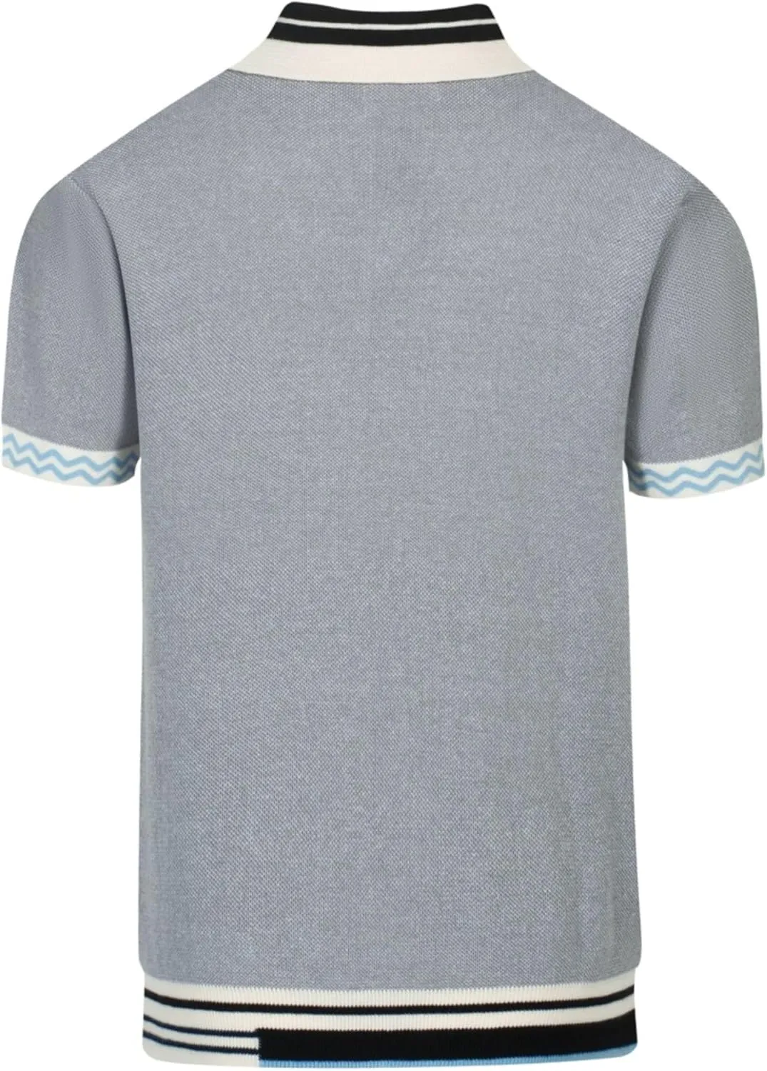 OXKNIT Men's Knitted Polo Shirts Grey V Neck Stripe Collar Summer Shirt