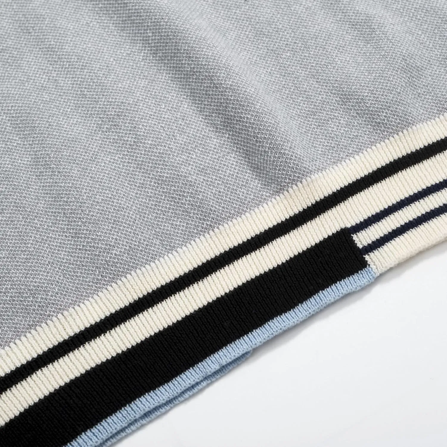 OXKNIT Men's Knitted Polo Shirts Grey V Neck Stripe Collar Summer Shirt