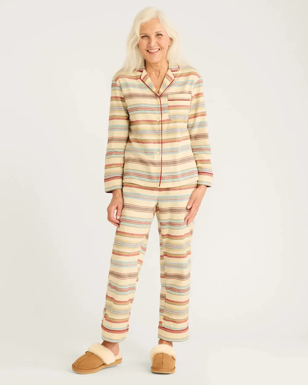 Pendleton Women's Pajama Set in Ivory Bridger Stripe