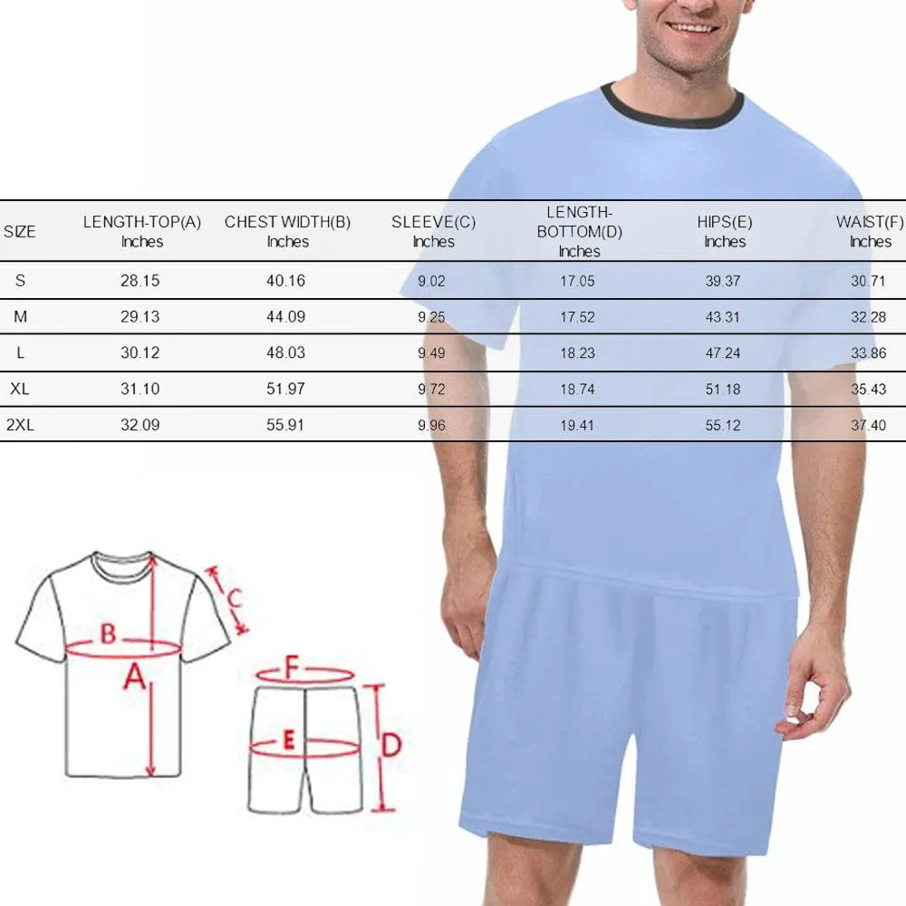 Personalized Pet Face Pajamas For Men Sleepwear Custom Dog Cat Men's Crew Neck Short Sleeve Pajama Set