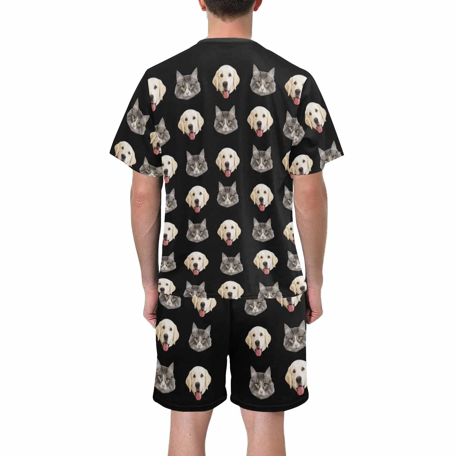 Personalized Pet Face Pajamas For Men Sleepwear Custom Dog Cat Men's Crew Neck Short Sleeve Pajama Set
