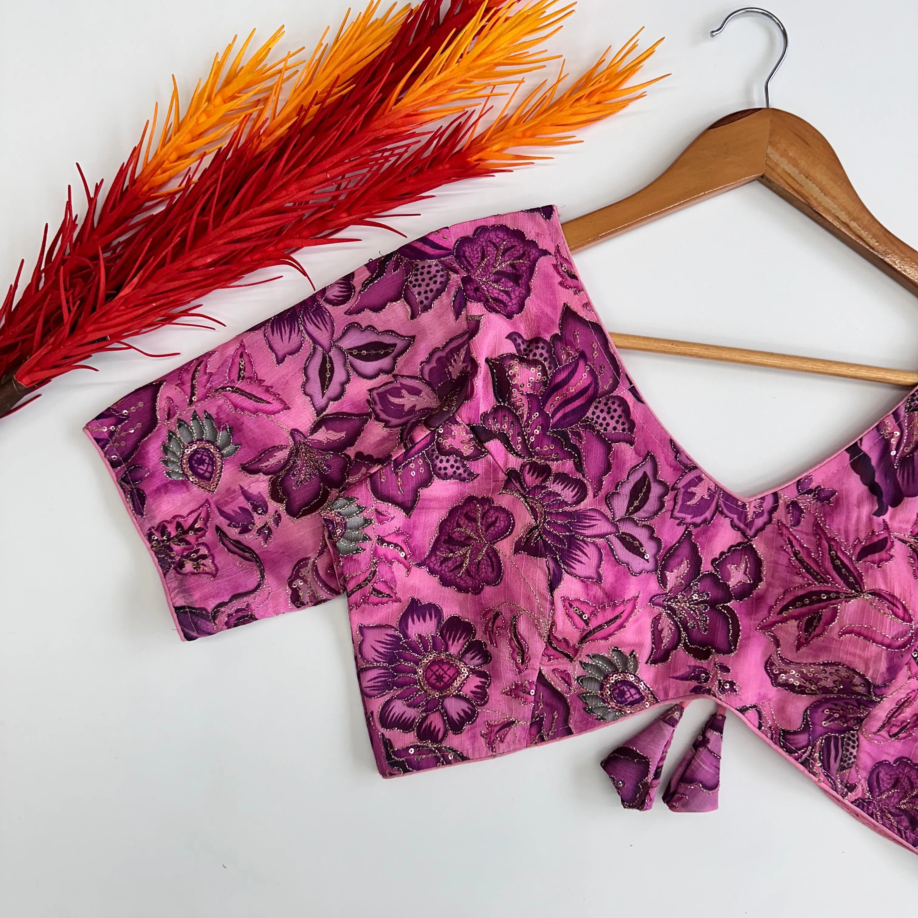 Pink Elegant Hand-Embroidered Tofu Silk Blouse with Sequins