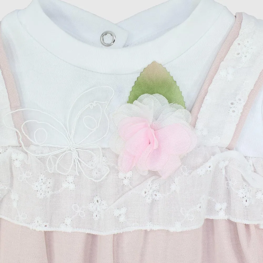 Pink Flower Short-Sleeved Romper