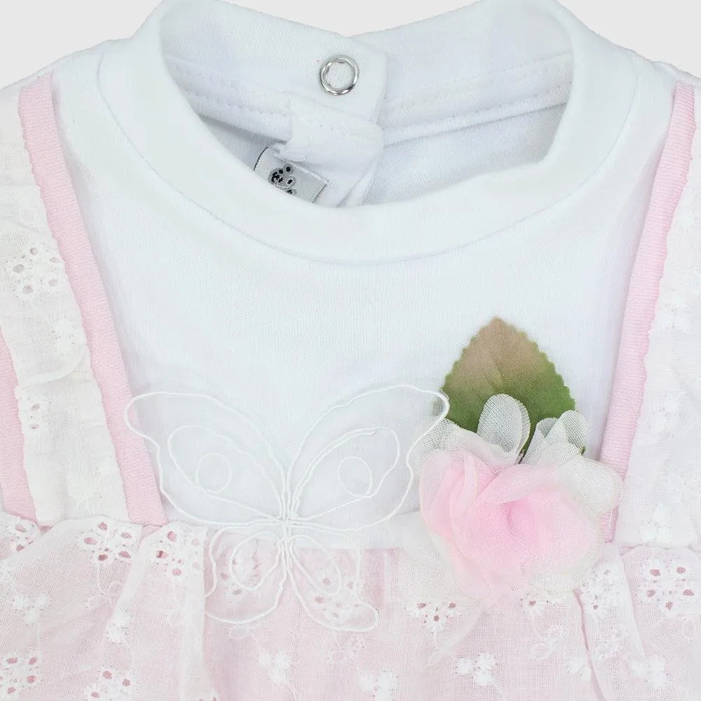 Pink Flower Short-Sleeved Romper