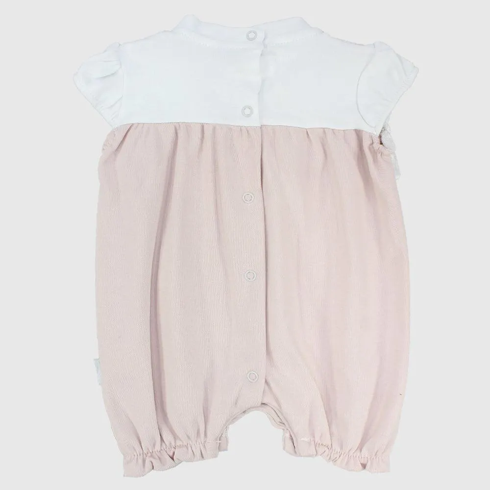 Pink Flower Short-Sleeved Romper
