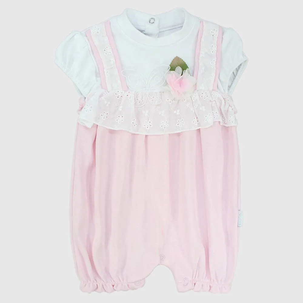Pink Flower Short-Sleeved Romper